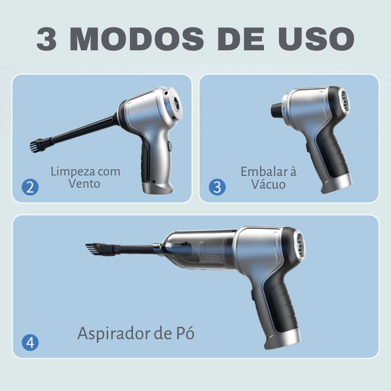 Aspirador de Pó Portátil Multifunções Sucção e Vento - Zatto