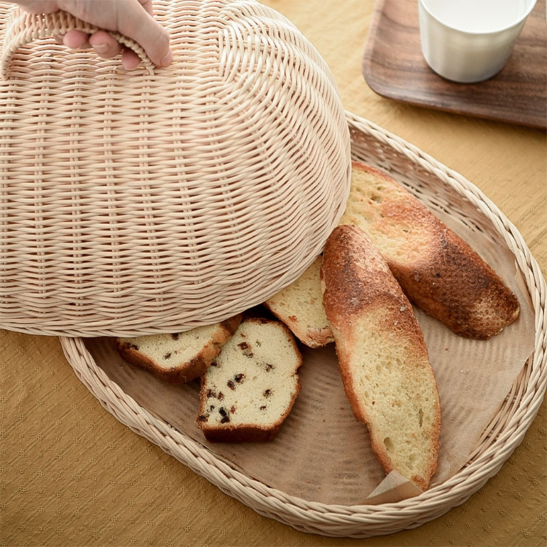 Cesta de Pão em Vime Feita à Mão com Tampa Protetora - Zatto