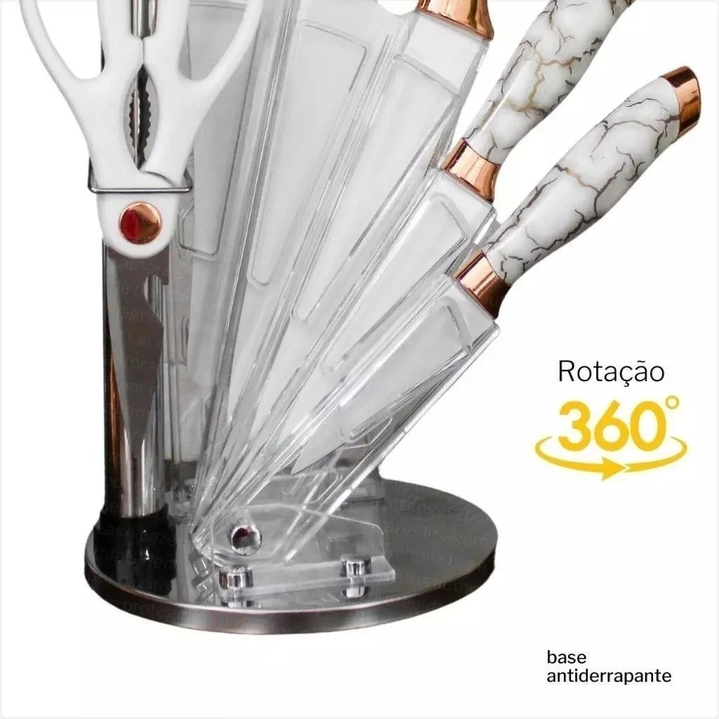 Conjunto de Facas de Cozinha Marmorizadas Premium com Suporte - Zatto