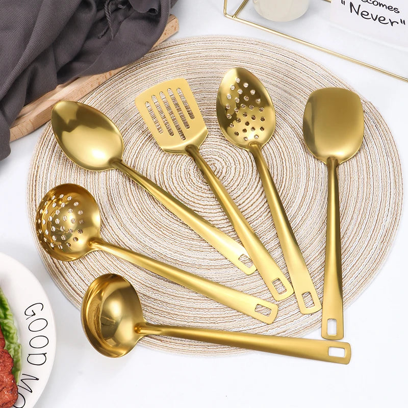 Conjunto de Utensílios de Cozinha em Aço Inoxidável Dourado - Zatto