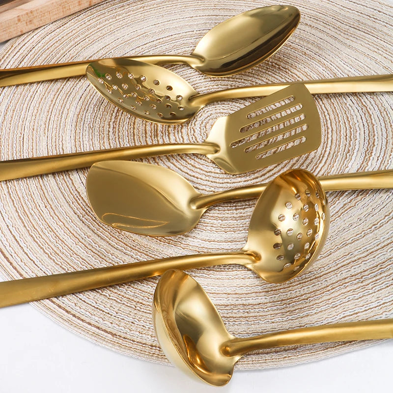 Conjunto de Utensílios de Cozinha em Aço Inoxidável Dourado - Zatto