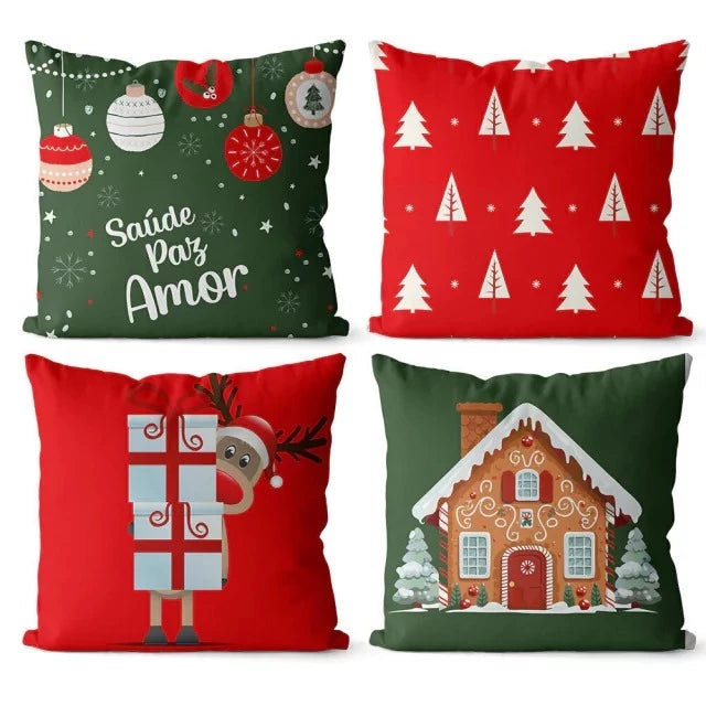 Kit 4 Capas de Almofadas Decorativas de Natal - Zatto