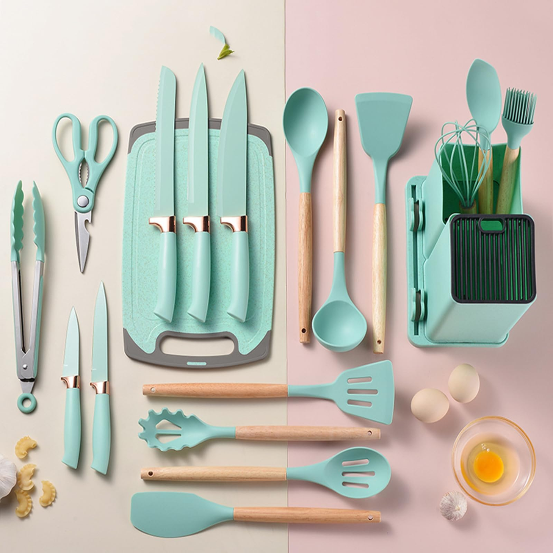 Kit Completo 19 Peças Utensílios de Silicone e Aço Inoxidável para Cozinha - Zatto