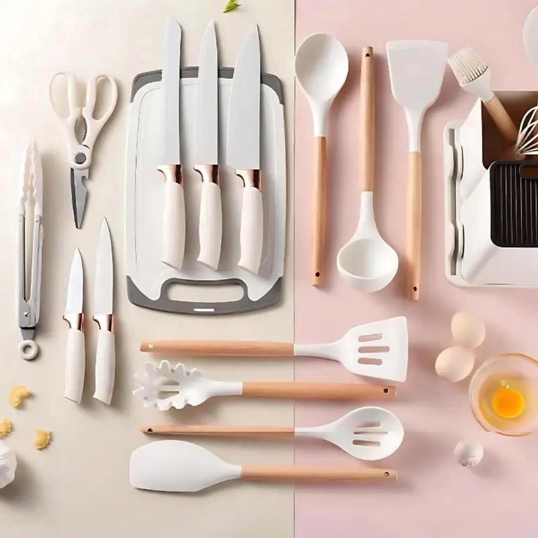 Kit Completo 19 Peças Utensílios de Silicone e Aço Inoxidável para Cozinha - Zatto