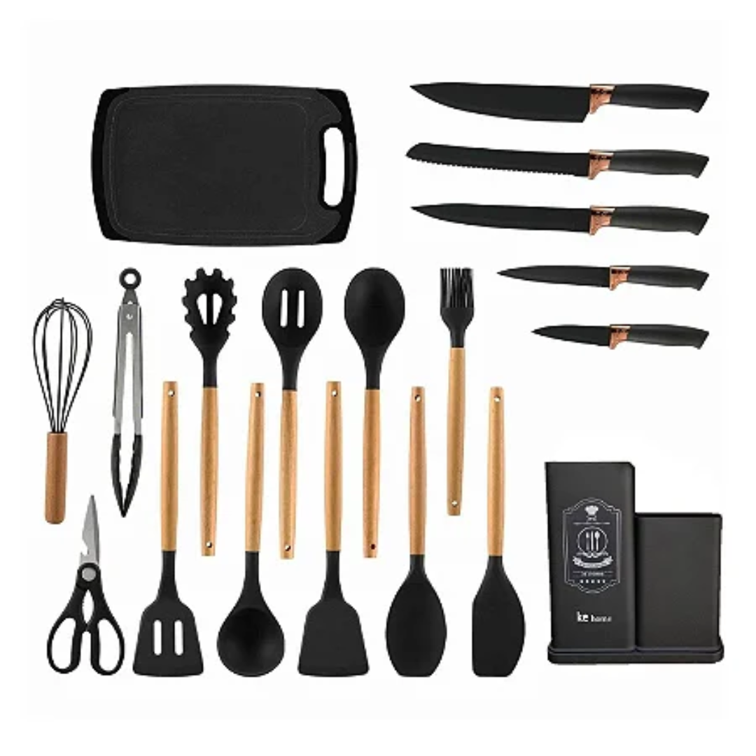 Kit Completo 19 Peças Utensílios de Silicone e Aço Inoxidável para Cozinha - Zatto