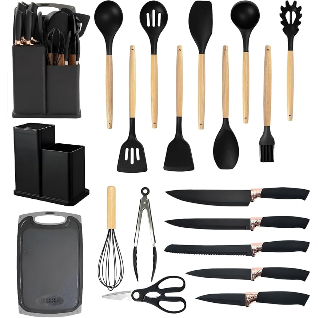 Kit Completo 19 Peças Utensílios de Silicone e Aço Inoxidável para Cozinha - Zatto