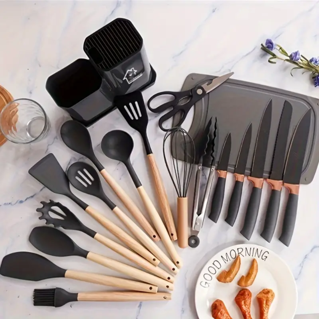 Kit Completo 19 Peças Utensílios de Silicone e Aço Inoxidável para Cozinha - Zatto