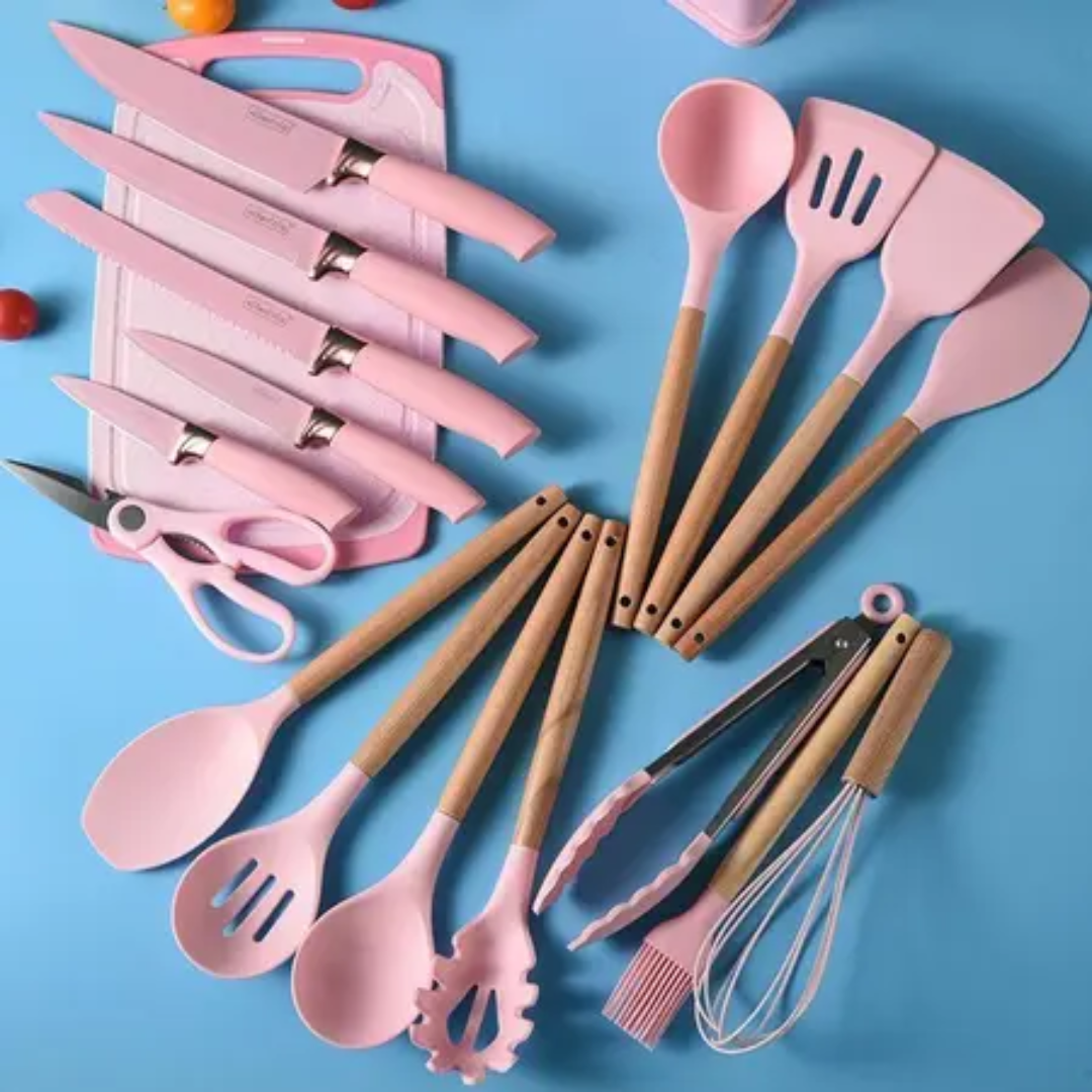 Kit Completo 19 Peças Utensílios de Silicone e Aço Inoxidável para Cozinha - Zatto