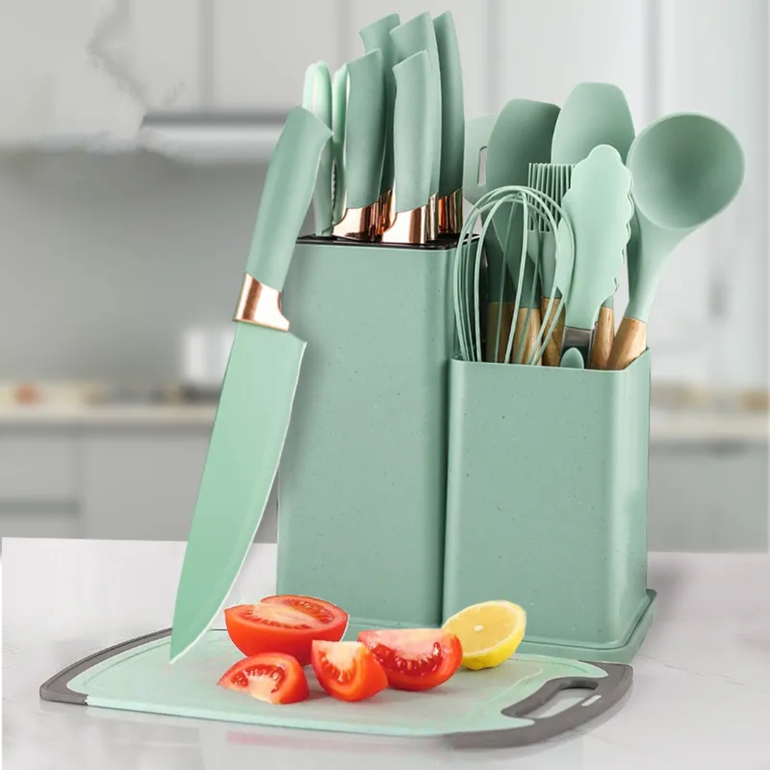 Kit Completo 19 Peças Utensílios de Silicone e Aço Inoxidável para Cozinha - Zatto