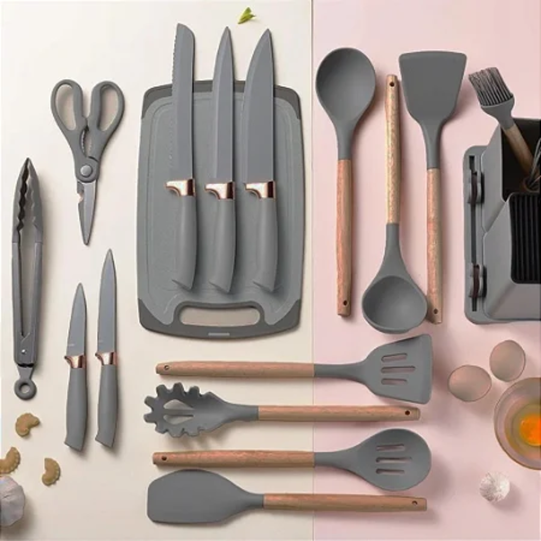 Kit Completo 19 Peças Utensílios de Silicone e Aço Inoxidável para Cozinha - Zatto