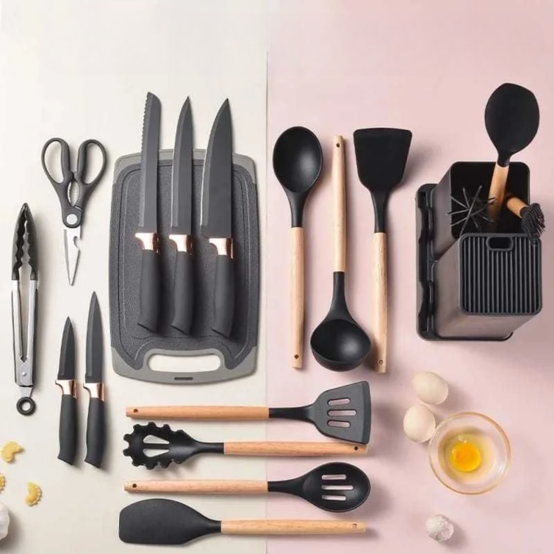 Kit Completo 19 Peças Utensílios de Silicone e Aço Inoxidável para Cozinha - Zatto