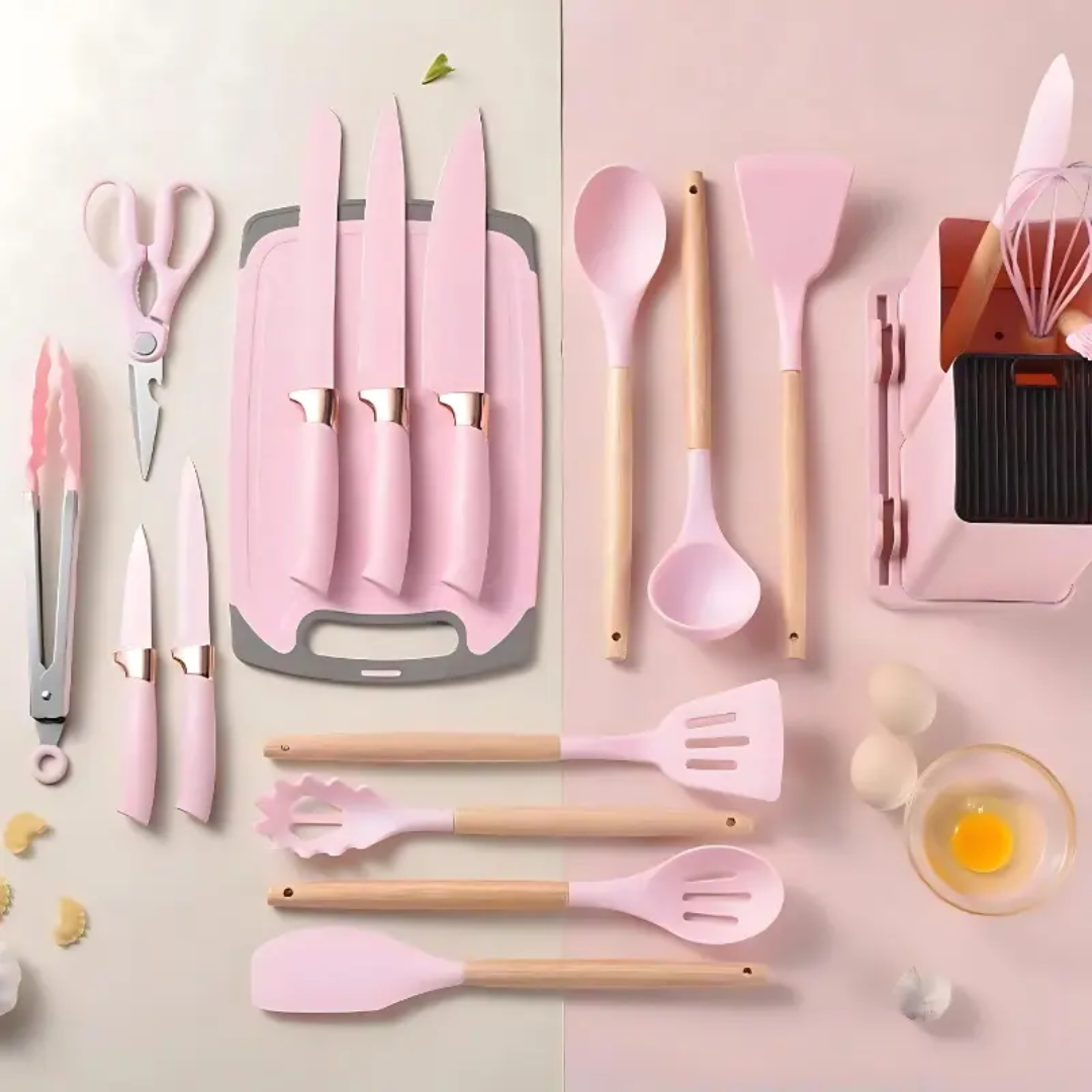 Kit Completo 19 Peças Utensílios de Silicone e Aço Inoxidável para Cozinha - Zatto