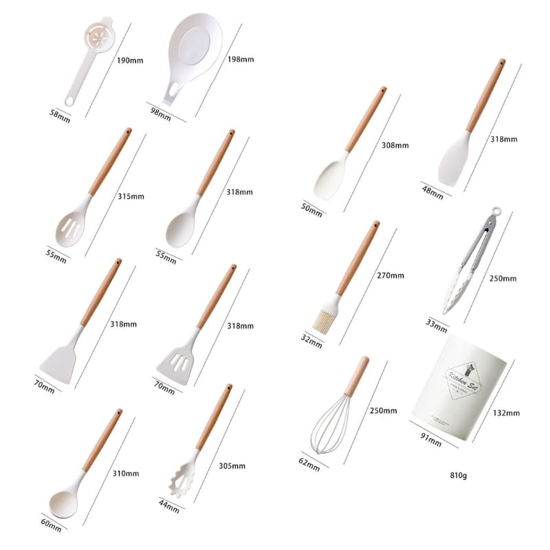 Kit Utensílios de Cozinha 14 Peças Silicone Com Suporte Inox - Zatto