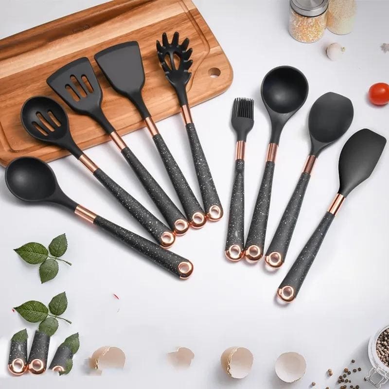 Kit Utensílios de Cozinha Silicone 10 Peças Com Suporte Rosé Inox - Zatto